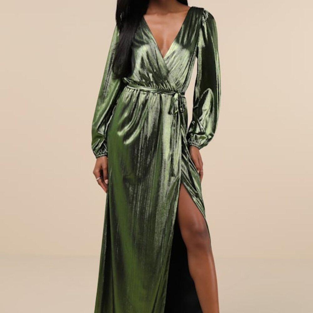 Lulu's Shimmering Green Maxi Dress